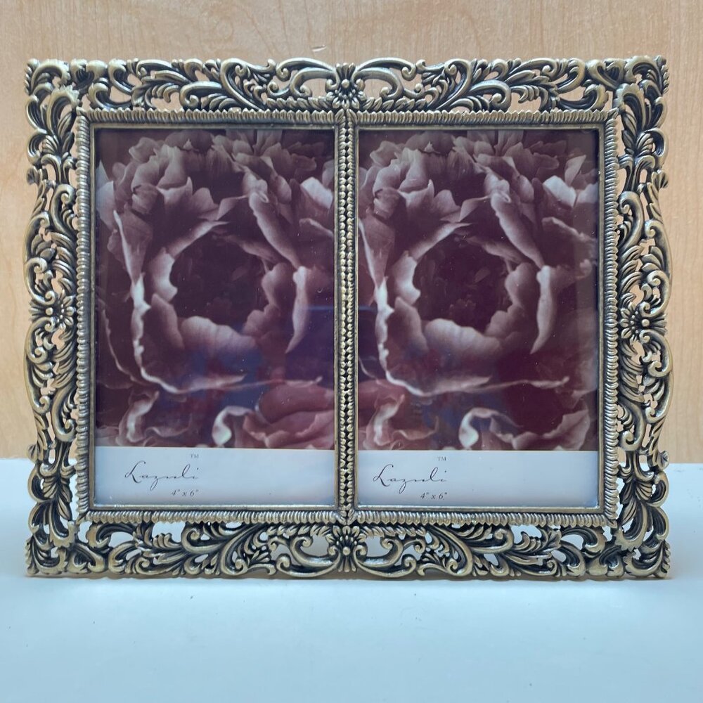 Beautiful Lazuli Vintage Collection Double 4 by 6 Ornate Brass Frame